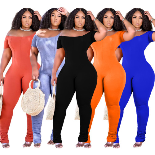 Casual Women's Clothing Off Shoulder Solid Color Pit Long Stacked Jumpsuit