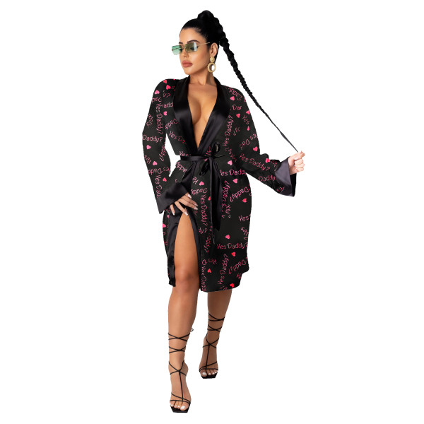Print Kimono Robes Outerwear For Women