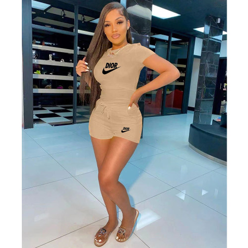 Summer Women Letter Print Sport Two Piece Short Top and Shorts Tracksuit Sweatsuit Outfits