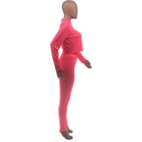 Solid Color Zipper Two Piece Set