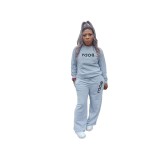 Women's Letter Print Long Sleeve Sweatshirt Casual Set For Women with Pockets