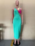 Women's Steel Ring Panel Sleeveless Long Dress