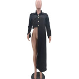 Black Button Up Suit Collar Asymmetrical Shirt
