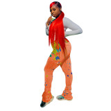 Casual Pleated Splash Ink Micro Horn Pants with Pocket