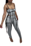 Solid Color Contrasting Ribbon Tassel Zipper Straps Tops & Long Pants