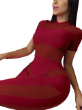 Sexy See Through Mesh Stitching Short Sleeve Jumpsuit