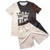 Casual Printed Tracksuit Men Short Sleeve Two Piece Outfits with Pockets