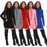 Solid Color Zipper Stitching Mini Dress