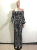 Casual Polka Dot Off Shoulder Wide Leg Jumpsuit