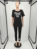 Casual Print Letter Plus Size Short Set