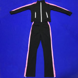 Casual Solid Black Stitching Zipper Turndown Neck Women Two Piece Outfits for Outdoor Exercise