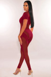 Sexy See Through Mesh Stitching Short Sleeve Jumpsuit