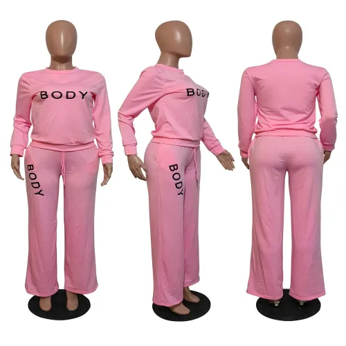 Women's Letter Print Long Sleeve Sweatshirt Casual Set For Women with Pockets