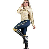 Casual Fashion Cotton Colorblock Print Long Sleeve Zipper Two Piece Outfits