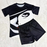 Fashion Solid Color Pattern Printed Shorts Two-piece Set
