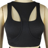 Black Solid Color Thread Pit Stitching Irregular Sports Shorts Set