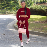 Sportswear 3 Piece Pants Sets Solid Ribbed Pit Track Jogging Sets