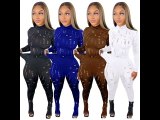 Black Sexy Solid Ripped See-through Turtleneck Long Sleeve Two Pieces Tracksuit Set