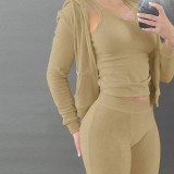 Autumn Winter Double-sided Fleece Vest Hooded Three Piece Set