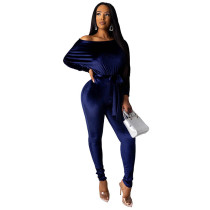 Bright Velvet Bat Sleeve Jumpsuit with Belt Bright Velvet Bat Sleeve Jumpsuit with Belt