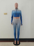 High Neck Gradient Embroidered Letters Sports Two-Piece Set
