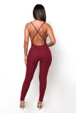 Solid Color Ribbed Straps Padded Casual Yoga Bodycon Jumpsuits