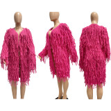 Solid Color Knitted Hand Crochet Fringe Cardigan Sweater
