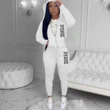 Casual Zip Up Printed Hoodie Sweatshirt & Drawstring Pants Set