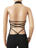 Solid Color Backless Hollow Sexy Romper