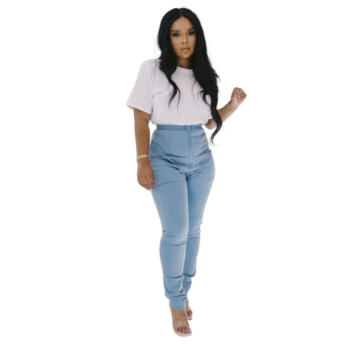 Stretch High Waist Zipper Denim Trousers Women's Jeans