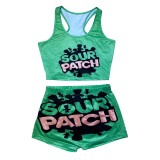 Sexy Graphic Print Yoga Tank Top Shorts Set