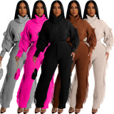 Winter Turtle Neck Cable Knit Sweater And Tasseled Pants Set