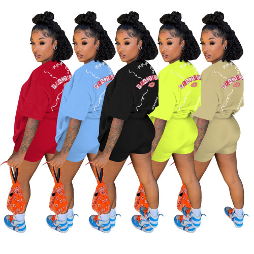 Casual Digital Positioning Printed T-shirt Shorts Two-piece Sets
