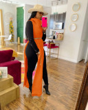 Orange Sexy Solid Split Turtleneck Nightclub Sweater Sexy Long Sleeveless Dress (Without Waist Chain)