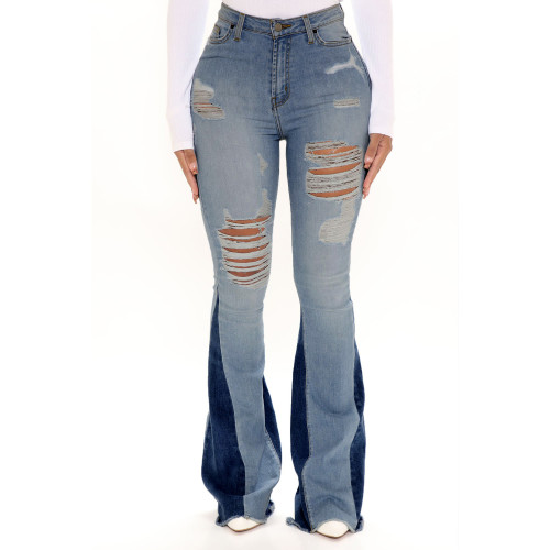 Casual Ripped Washed Women's Flared Jeans