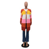 Women Stitching Knitted Overcoat Warm Long Sleeve Open Front Winter Oversized Cardigan