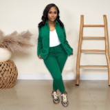 Autumn Winter Fleece Zipper Cardigan Sweatshirt Casual Sports Two Piece Set