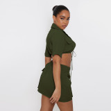 Solid Color Clothes Short Sleeve Crop Skirt Set Tooling Style