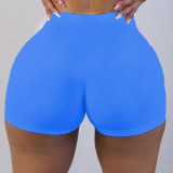 Blue Solid Color Ladies Skinny Low Waist Shorts Yoga Pants
