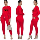 Trend New Red Squid Game Mask Man Printed Sports Two Piece Ruched Pants Set