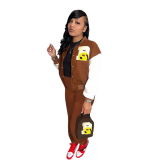 Color-blocking Air Layer Thicken Baseball Uniform Casual Print Split Joint Buckle Long Sleeve Two Pieces