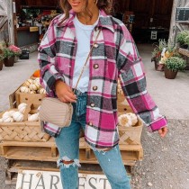 Long Sleeve Lapel Loose Fit Women's Plaid Shirt Mid-Length Coat