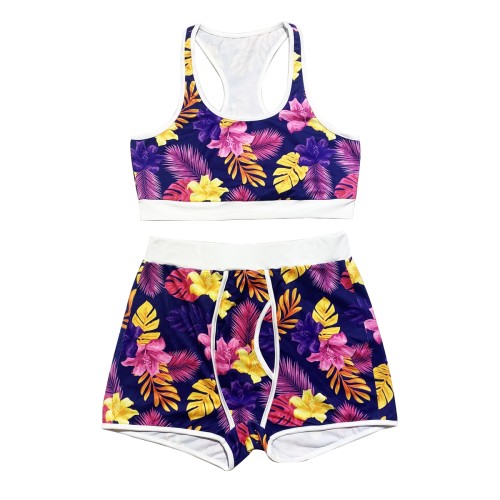 Sexy Graphic Print Yoga Tank Top Shorts Set
