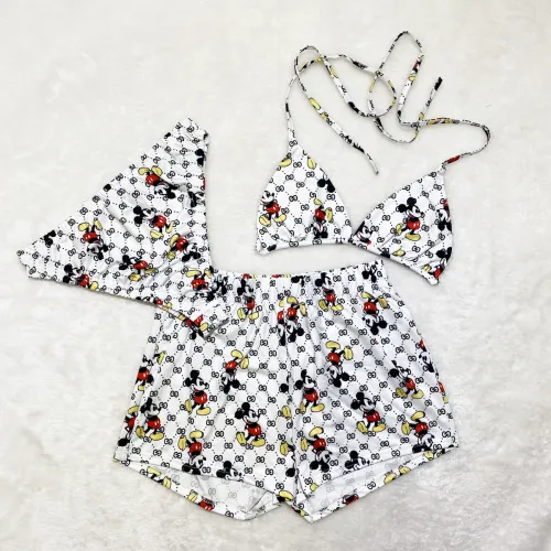 Three Piece Set Printed Bikini Set and Shorts