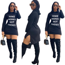 Casual Offset Printed Letters Hooded Mini Dress