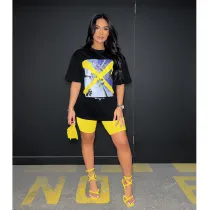 Casual Printed Short Sleeve Two Piece Shorts Sets