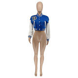 Autumn Long Sleeve Crop Tops Printed Baseball Short Jacket with Pockets