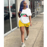 Casual Solid Color Graphic Print Short Sleeve Shorts 2 Piece Set