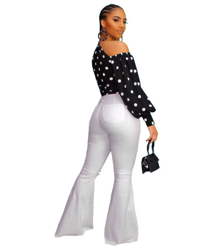 Printed Polka Dot Bubble Sleeve Top