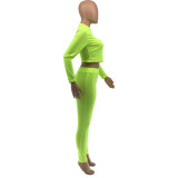 Solid Color Zipper Two Piece Set